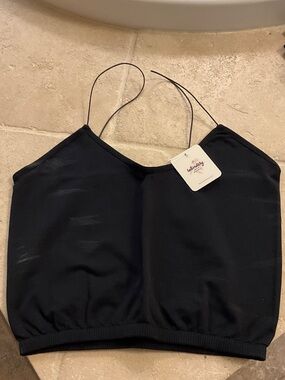Free People Black Spaghetti Strap Cropped Tank Top -